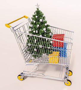 家庭圣诞购物会 零售购物 手推车 节日符号 展示 节日背景 超市手推车 假期背景图片
