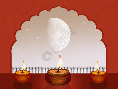 排灯节 寺庙 插图 传统的 文化背景图片