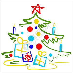 一棵圣诞树的典型化插图 绘画 假期 幽默 新年背景图片