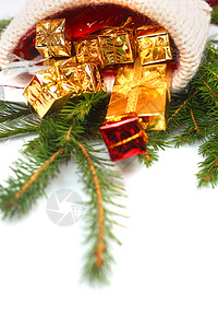 圣诞红袜袜 弓 金子 金的 传统的 惊喜背景图片