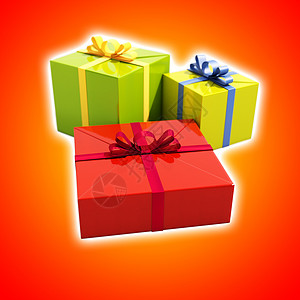 3个礼品盒接近 闪亮的 奖金 感恩 弓 盒子 丝带背景图片
