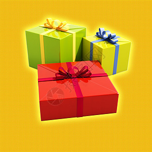 3个礼品盒接近 庆典 红色的 生日 弓 立体的 盒子 周年纪念日背景图片