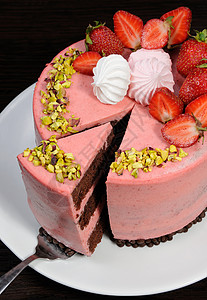 夹层奶油蛋糕草莓慕斯蛋糕 肥胖 酥皮 摩丝 好吃 坚果 麸质 甜点背景