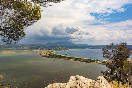 皮洛斯希腊Peloponnese地区的Divari海滩和Divar 环礁湖 来自 放松 享受背景