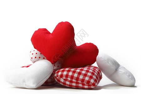红纺织心脏 手工 天 卡片 摄影 白色的 织物背景图片