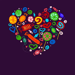 广告形式一套明亮的糖果 在形式心脏心 你的广告背景