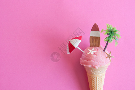 冰淇淋 松树 小吃 食物 假期 阳伞 平铺 夏天 奶油背景图片