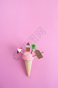 冻冰淇淋 小吃 海星 草莓 邮政 夏天 平坦的 冻结的 阳伞背景图片