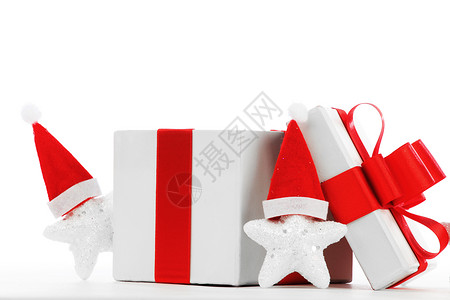 装满圣天窗星的礼品盒 装饰风格 假期 白色的 问候语 帽子背景图片