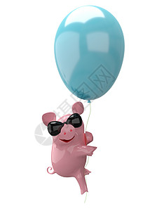 3D 气球眼镜中的猪说明背景图片