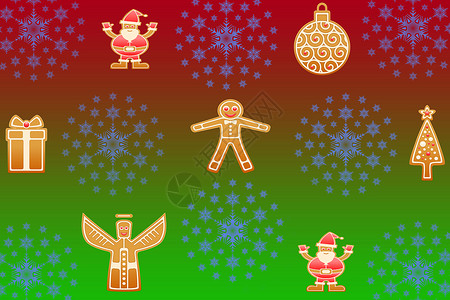 姜饼和雪花设计图案的圣诞背景非常适合作为包装纸或背景背景图片
