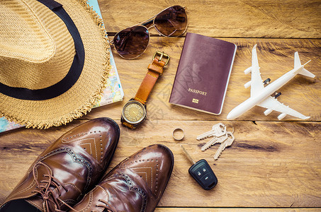 随行旅行旅行附件服装服饰 护照 鞋 潮人 旅游背景图片