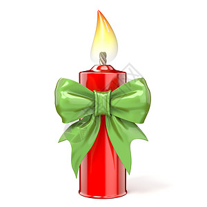 与绿色丝带蝴蝶结的红色蜡烛 3个 庆典 火焰背景图片