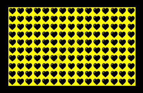 心形边框黄色背景上的黑色心形与黑色边框 心点设计 可用于说明目的背景网站企业演示文稿产品促销等 织物 天背景