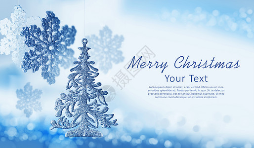 圣诞装饰雪花 蓝色背景的树玩具背景图片