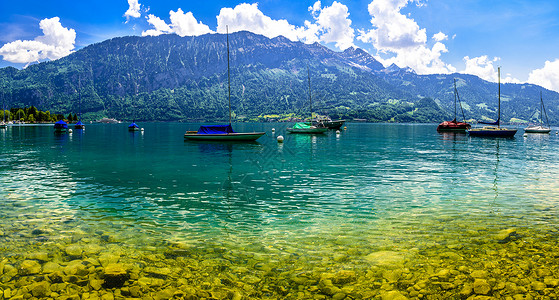 瑞士伯尔尼图恩湖的帆船 阿尔卑斯山 天空 旅行 风景 瑞士人背景