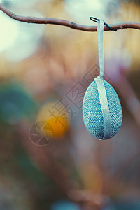 复活节鸡蛋在树上带有bokeh 庆典 开花 装饰风格背景图片