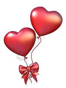 两个带蝴蝶结的红色心形气球 3 丝带 婚礼 周年纪念日背景图片