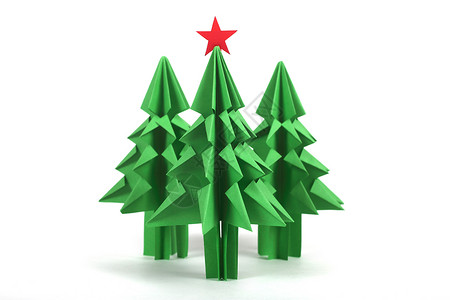 折纸圣诞树 冷杉 植物 云杉 卡片 森林 星星 假期背景图片