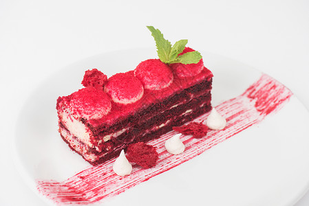 红色天鹅绒蛋糕 薄荷 饮食 生日 冰镇 派对 传统背景图片