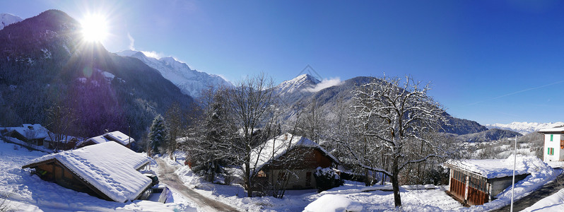 法国勃朗峰节假日 法国 滑雪 村庄 薄片 雪高清图片