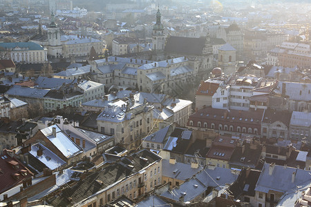 利沃夫的全景观 冬天 塔 建筑学 旅游 建筑 正方形 中心背景图片