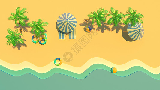 天蓬赐福3d rendering3黄色沙滩有棕榈树和天蓬床背景