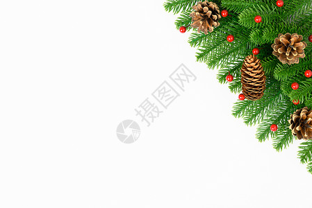 新年或圣诞节节快乐 最美观的装饰花朵树 平躺背景图片