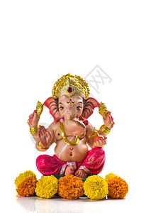 考神保佑艺术字印度神象头神 白色背景上的象头神偶像 崇拜背景