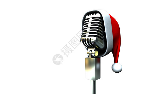 带桑塔帽的回声麦克风 假期 圣诞节 音频设备 公告 音乐会背景图片