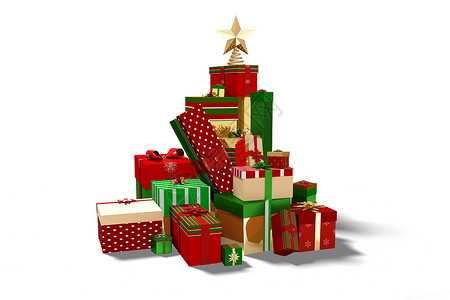 绿色红绿金圣诞礼物 装饰品 弓 庆典 星星 计算机绘图背景图片