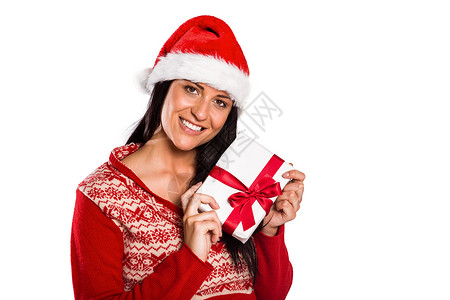年青黑发 有圣诞礼物 假期 快乐的 圣诞节 保暖衣物 女士背景图片