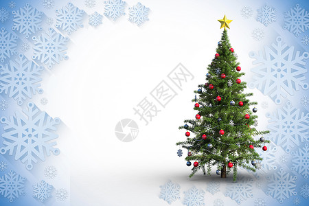 白色背景上的圣诞树复合图像集成图象 雪花 雪高清图片