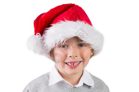 戴圣塔帽子的孩子 快乐 金发女郎 剪下 圣诞节的时候 圣诞节背景图片