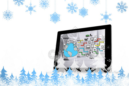 屏幕雪花雪花和fir树的复合图象 喜庆的 框架背景