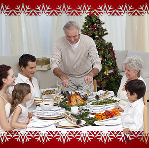 感恩晚宴家人在家和火鸡一起庆祝圣诞节晚宴背景