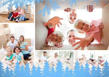 家庭团合的复合形象 圣诞节 快乐的 长椅 喜庆 霜高清图片