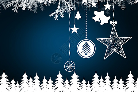 Fir树林和雪花的复合图像 蓝色的 喜庆的 假期 小插图背景图片
