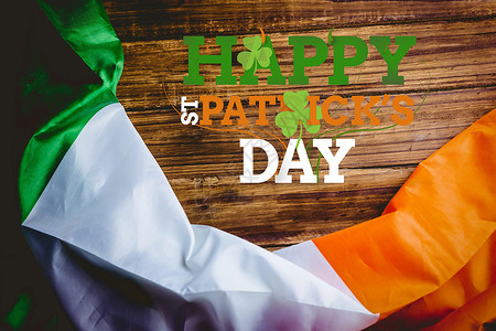 圣餐节问候 快乐圣帕特里克节 木制的 圣帕蒂 庆典 爱尔兰 旗帜背景图片