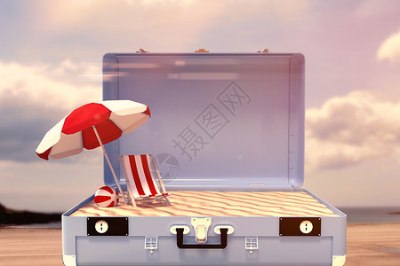 手提箱图像综合图象 旅行 沙滩球 阳伞 遮阳棚图片