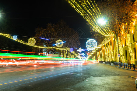 第比利斯新年的照明 场景 树 高加索 圣诞节 假期背景图片