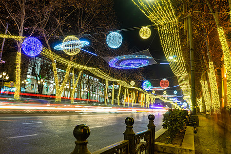 第比利斯新年的照明 城市 议会 场景 装饰风格 圣诞节背景图片
