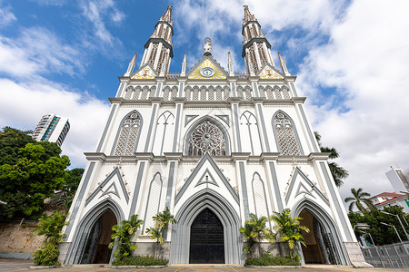巴拿马城天主教哥众教堂前视线高清图片