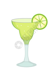 酒图标玛格丽塔鸡尾酒杯和龙舌兰酒与石灰切片图标平面 卡通风格 孤立在白色背景上的饮料 含酒精的鸡尾酒 插图背景