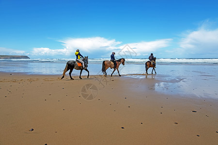 在葡萄牙阿尔加夫的卡拉帕泰拉海滩骑马 海岸线高清图片