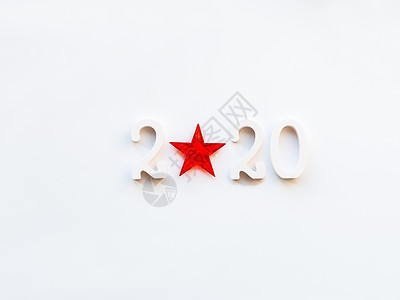 白色简约星星新2020年背景 有亮红星的明红星背景