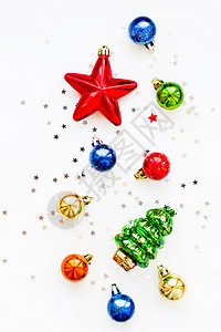 带有装饰品的圣诞节背景 新年符号 - fir tre 枞树 心背景图片