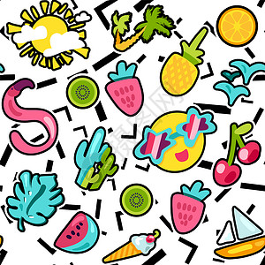 涂鸦水果素材矢量热带热带夏季无缝模式 旅行 水果 太阳 太阳镜背景