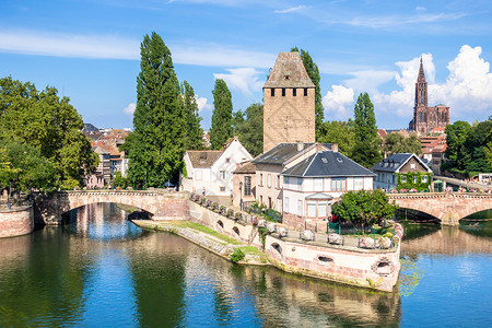河小镇斯特拉斯堡风景水塔 老镇 桥梁 假期 旅游 旅游目的地 法国背景