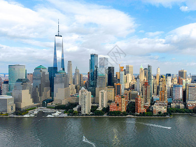 曼哈顿天线与世界贸易中心 美国纽约 的空中观察 世贸中心 街道背景图片
